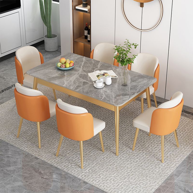 Nordic Stone Top Dining Set 1/2/5/7 Pieces Grey Dining Table with Leather Chairs