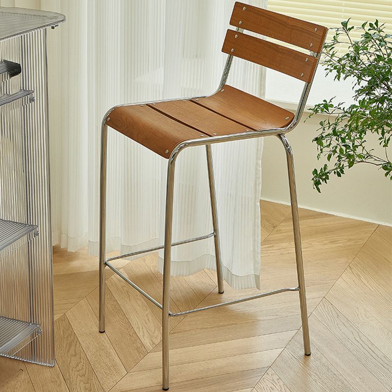 Modern Style Counter Stool Wood Low Back Barstool with Footrest