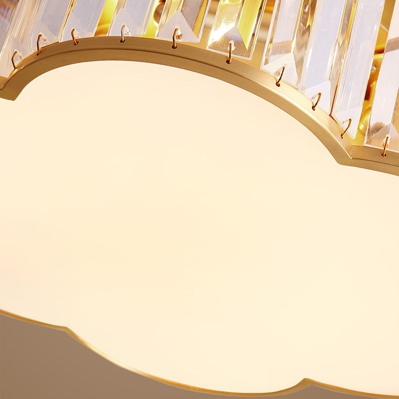 Plafonnier d'intérieur en cuivre à montage encastré pétaloïde de luxe colonial avec abat-jour en cristal