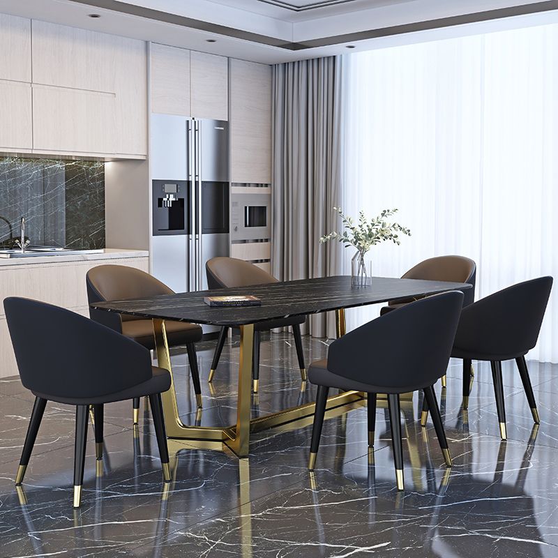 Rectangle Trestle Counter Luxury Table Black Fixed Table of Sintered Stone