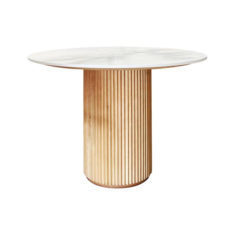 Round Stone Dining Table Solid Wood Pedestal Table in Natural and Black
