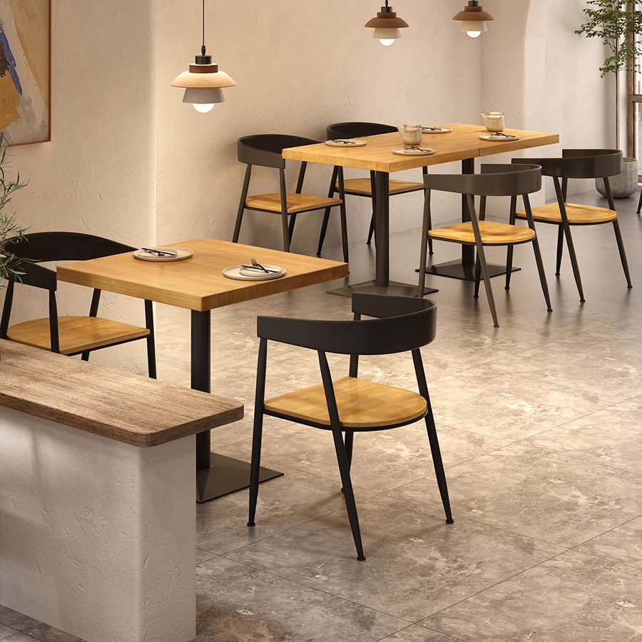 Industrial Solid Wood Dining Table Brown Square Table with Metal Base for Dinning Room