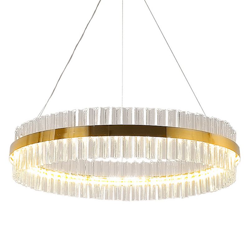 Gold Circular Ring Pendant Lighting Fixture Modern LED Crystal Ceiling Suspension Lamp