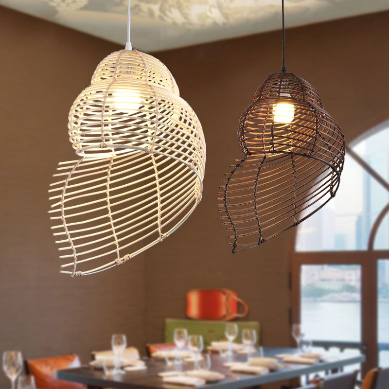 Bamboo Spiral Shell Pendant Light Fixture Asia Single Hanging Light for Restaurant