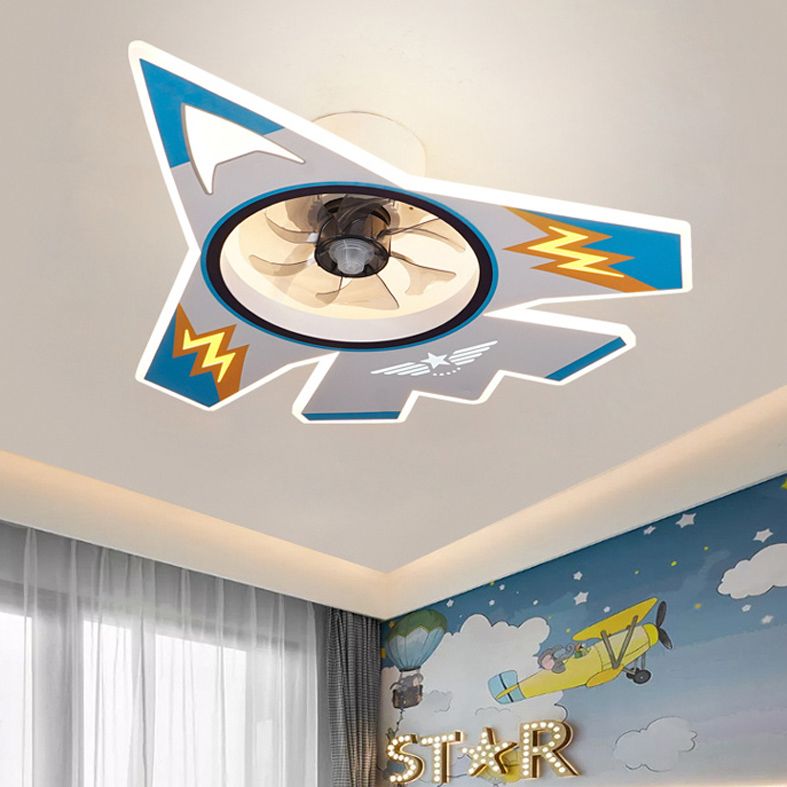 Cartoon vliegtuigvormige LED -plafondventilator Acryl Kinderkinderen Slaapkamer Semi -spoeling Mount verlichting