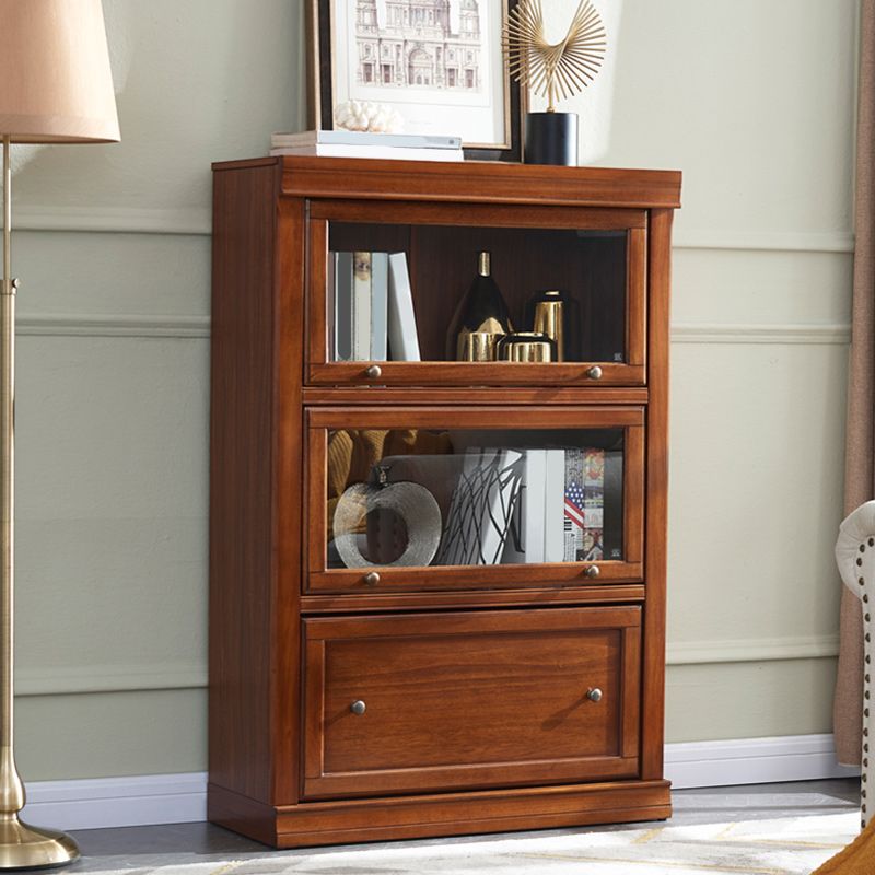 Wooden Standard Bookcase Modern Style Closed Back Vertical Bookshelf With Door