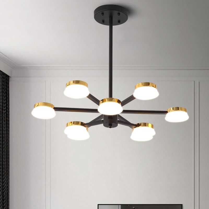 Éclairage de lustre en métal radial moderniste 9/12 têtes de plafond suspendu noir pour le salon