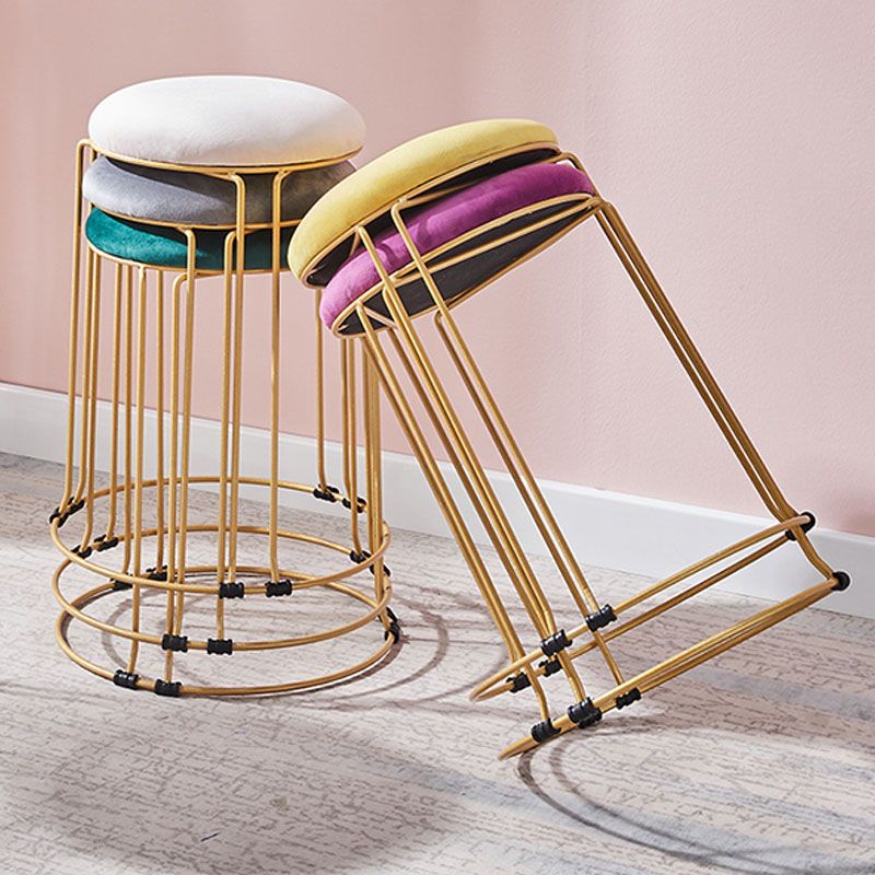 Metal Frame Pouf Plain Round Contemporary Velvet Fade Resistant Ottoman