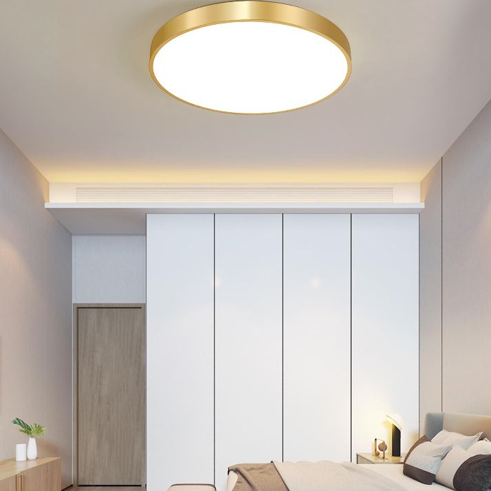 Gold Drum Metal Flush Mount Ceiling Lighting Modern Minimalist Style LED Living Room Flush Lamp