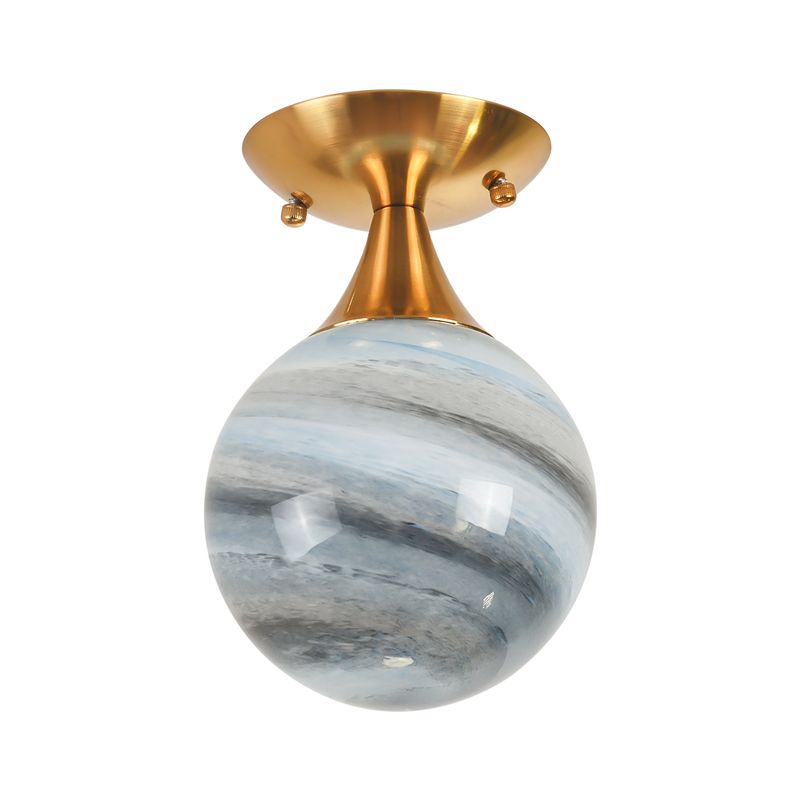 Luminaire encastré en verre bleu Globe contemporain à 1 lumière dorée