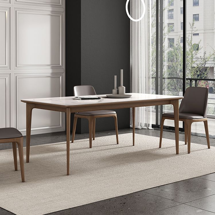 Rectangle Vintage Dining Table White Tone Fixed Table with Sintered Stone Top