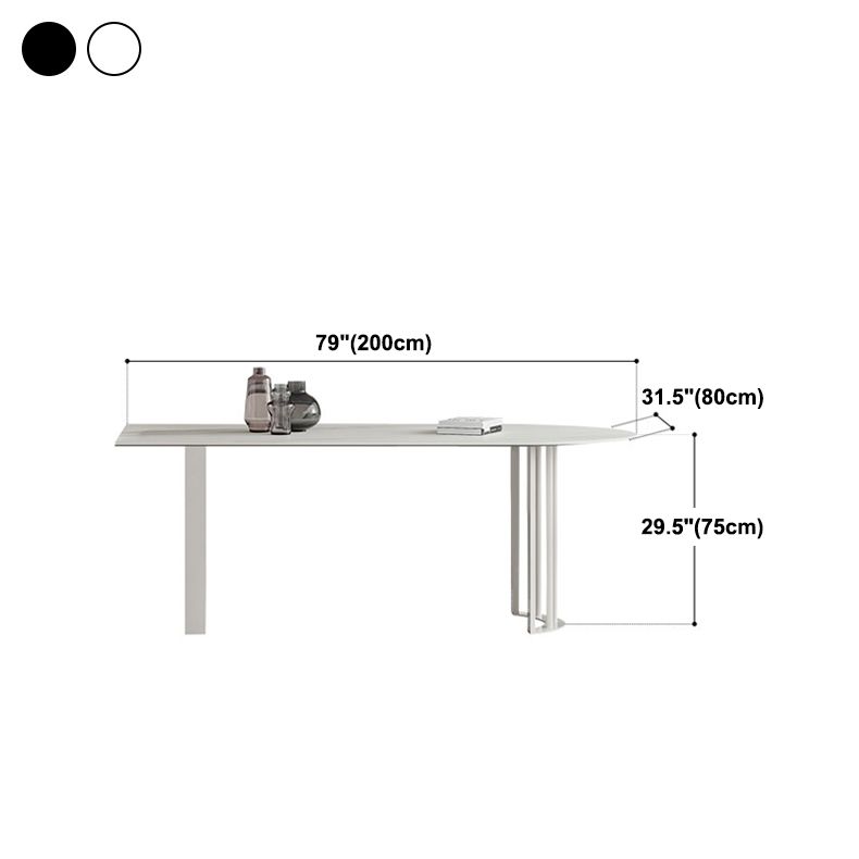 Modern Stone Top Oval Dinette Table Metal Base Dining Table in White