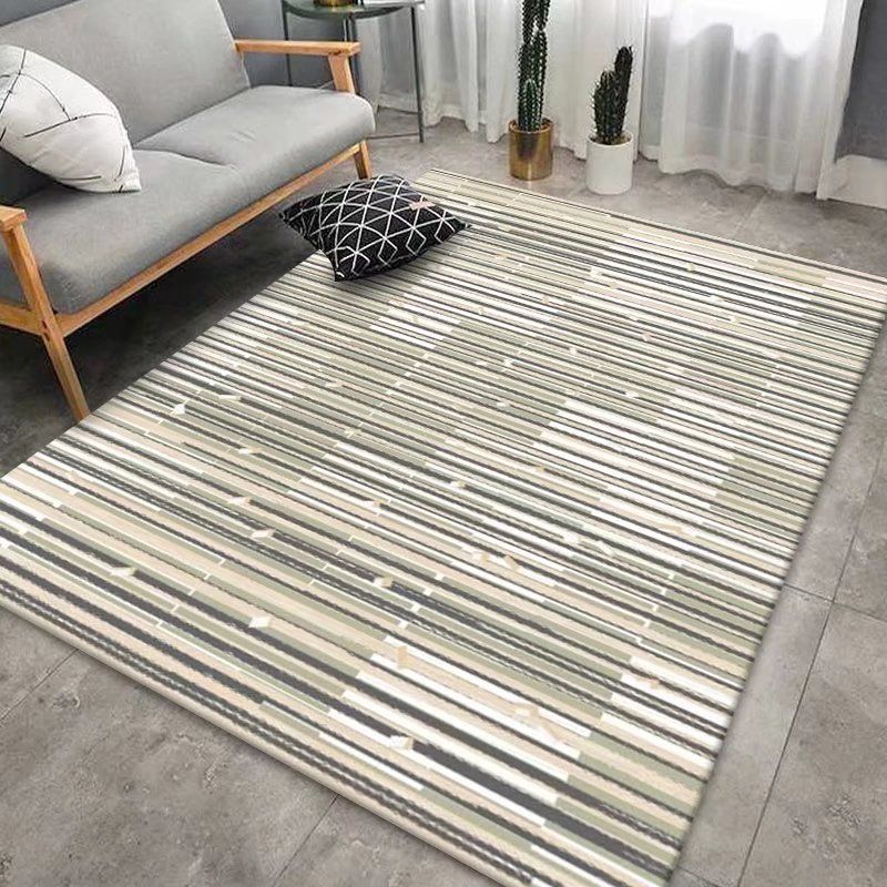 Beige Striped Carpet Polyester Simple Area Carpet Washable Carpet for Drawing Room