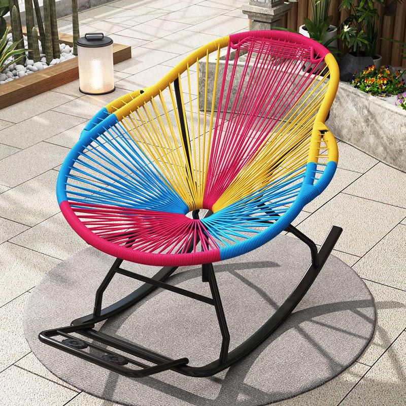 Modern Spindle Rocking Chair Woven Rope Metal Frame Rocker Chair for Home