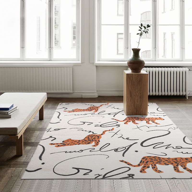 White Modern Carpet Leopard Pattern Polyester Area Rug Non-Slip Backing Rug for Home Decor