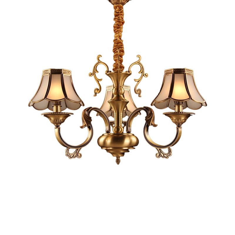 Araña colgante de oro de vidrio esmerilado 3/5/6 bulbos accesorio de iluminación suspendida colonial con diseño radial