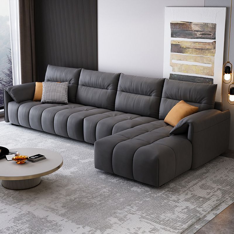 Dark Gray Cushion Back Contemporary Removable Cushions L-Shape Sofa & Chaise