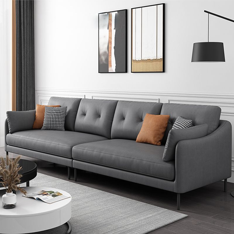 Contemporary Faux Leather Sloped Arm Sofa with Bolster Pillows for Apartment