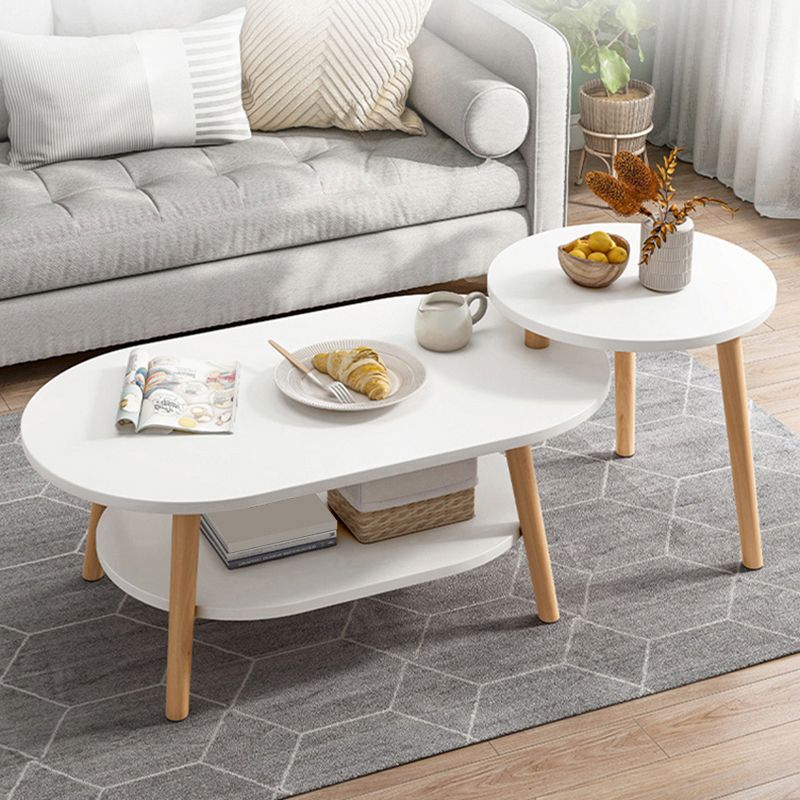 Modern Wooden Coffee Table Oval Bunching Coffee Table Set for Living Room