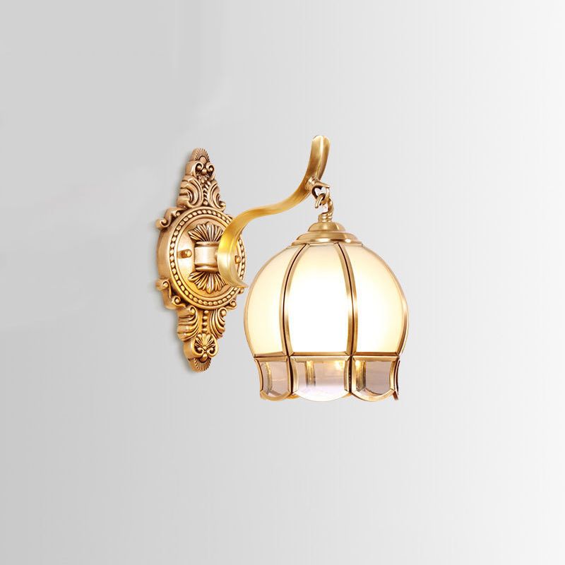 Globe Cream Glass Wall Light Fixture Vintage Living Room Wall Mounted Lamp in Gold