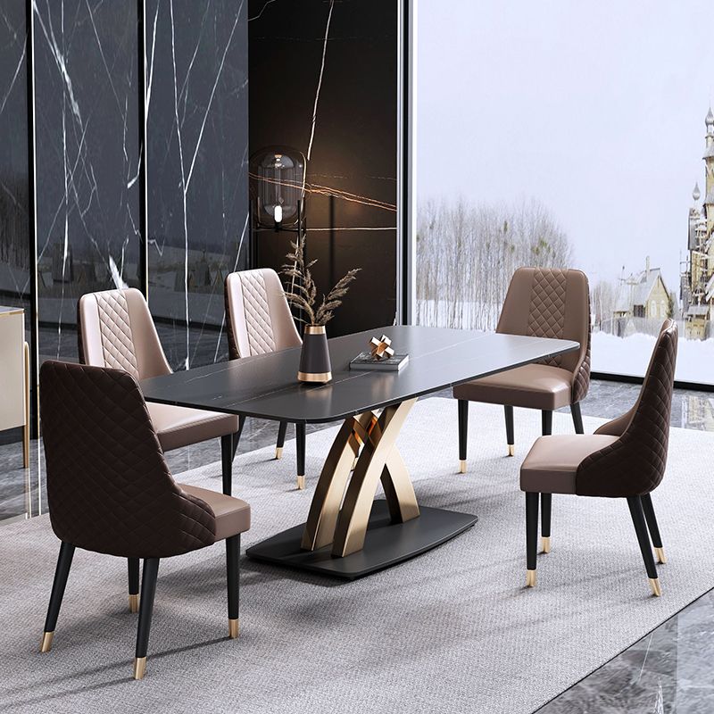 Minimalist Dining Room Set Rectangular Sintered Stone Dining Table with Metal Base