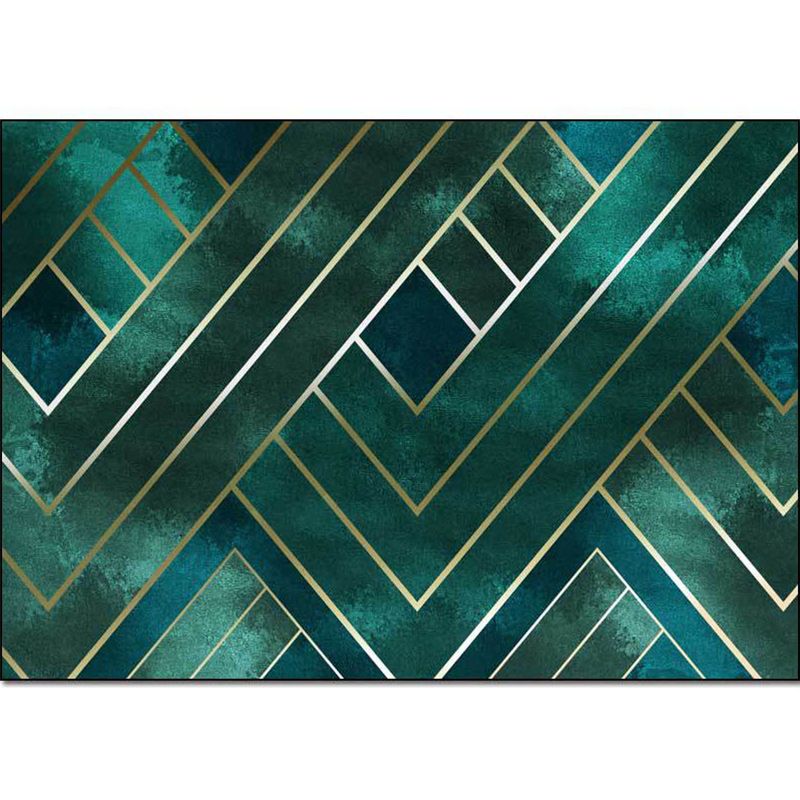 Classic Geometric Pattern Rug Green Contemporary Rug Polyester Washable Anti-Slip Backing Area Rug for Living Room