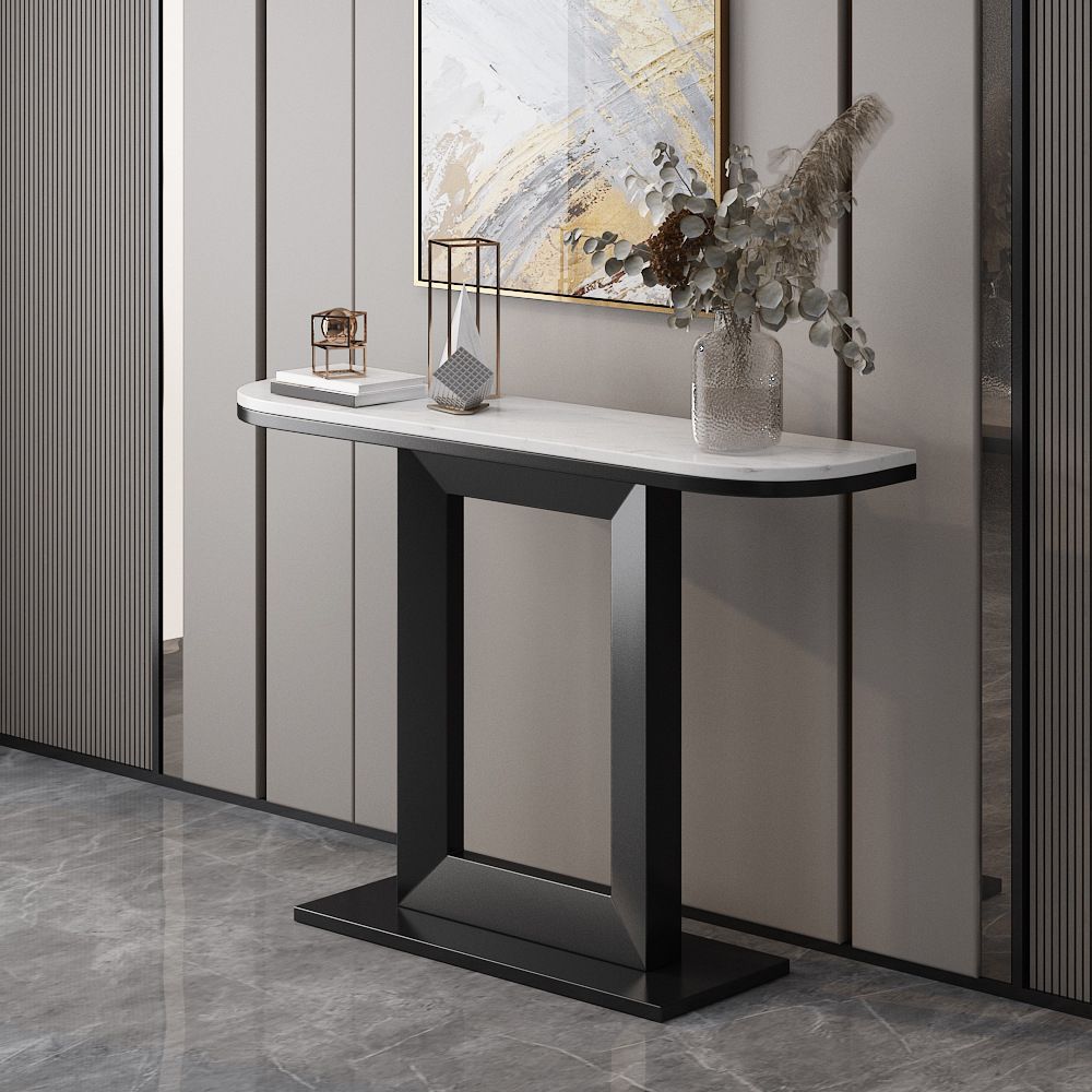 Glam Marble Console Table Iron Half Moon Console Sofa Table for Hall