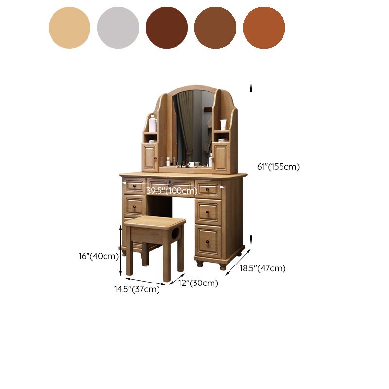 Traditional Solid Wood Makeup Dressing Table 60.23" H Vanity Set with Stool and Mirror