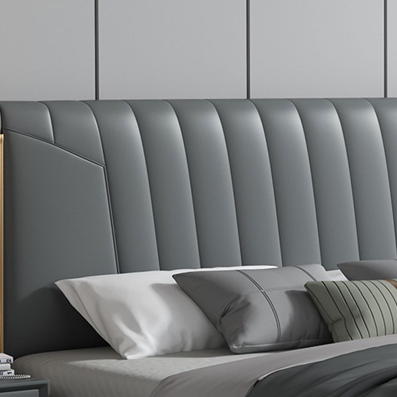 Modern Panel Bed Foam Gray Standard Bed with Upholstered Headboard