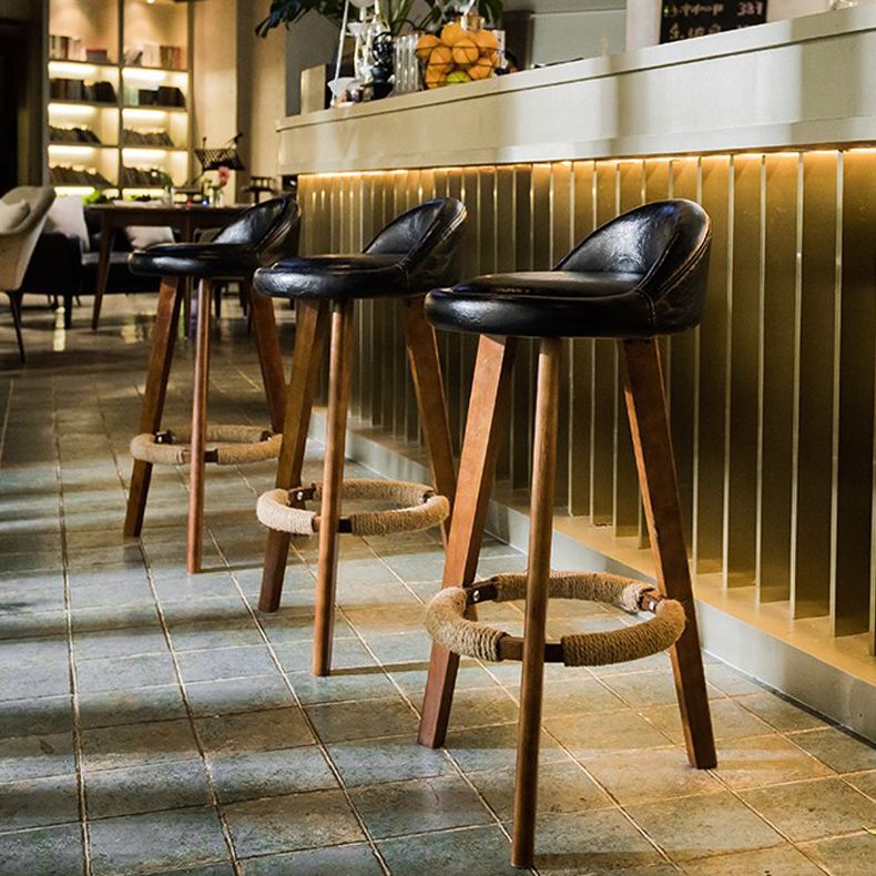 Modern Armless Backrest Counter Stool Rubber Wood kitchen Bar Stool with Cushion and Pedal