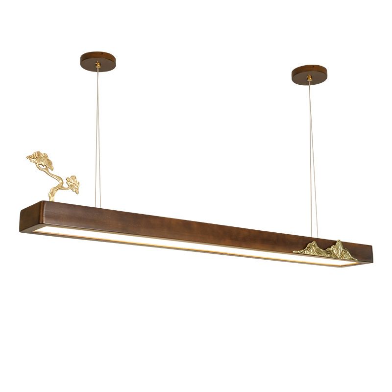 Nueva lámpara de lámpara de madera moderna colgante de isla LED lineal para casa de té