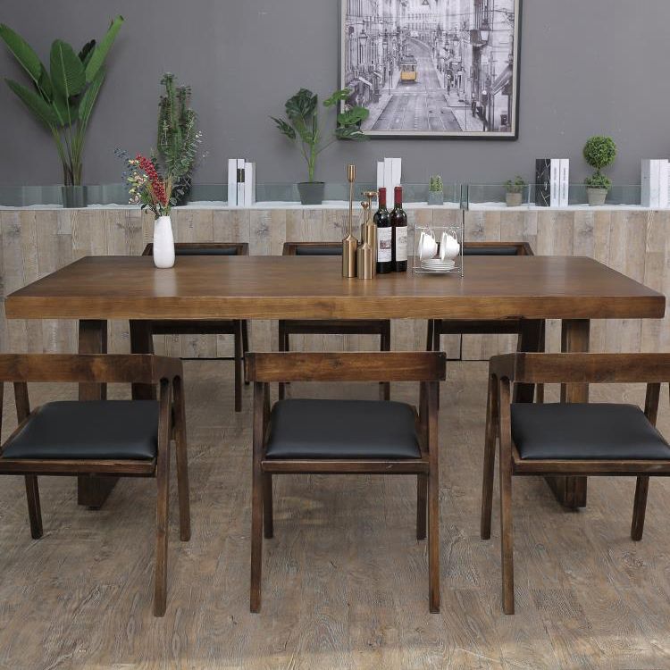 Industrial Style Rectangle Table Wooden Dining Table with Wooden Legs