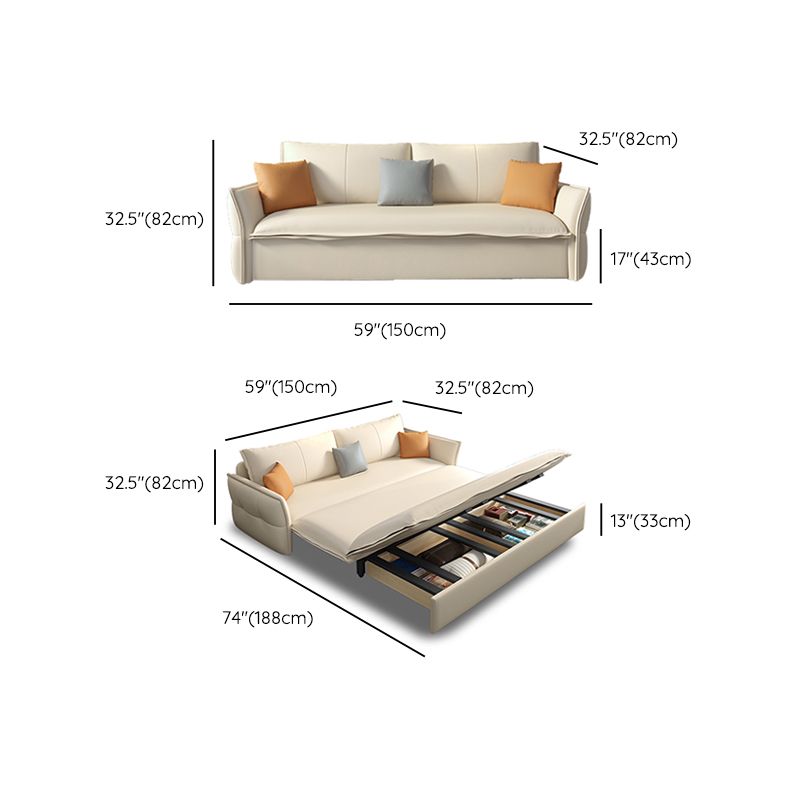Convertible Faux Leather Sofa Bed Contemporary Flared Arms Sofa Bed in White
