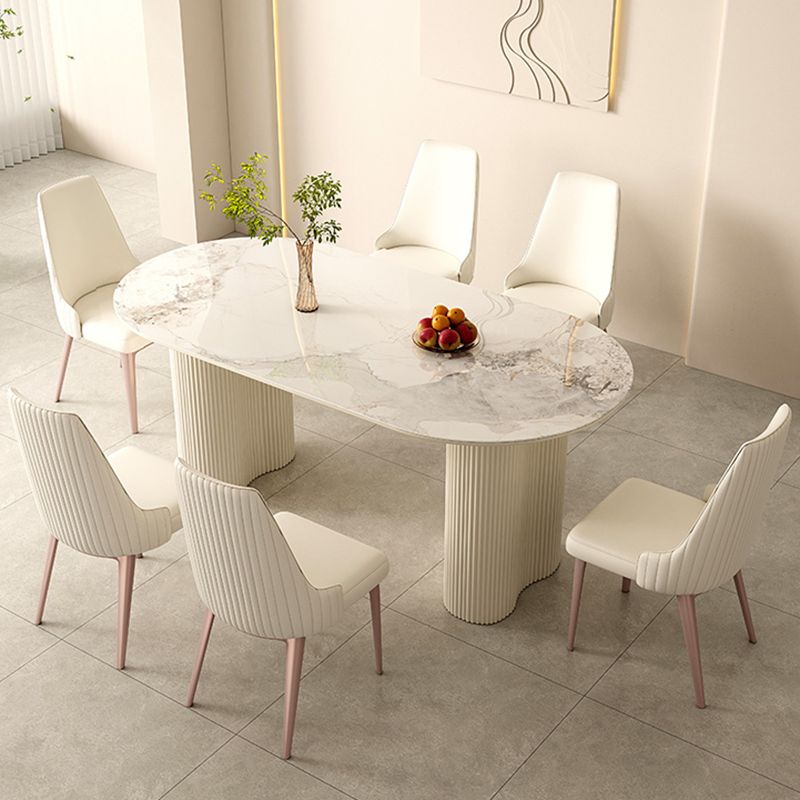 Simplicity Style Dinette Table Stone Oval Dining Room Table in White