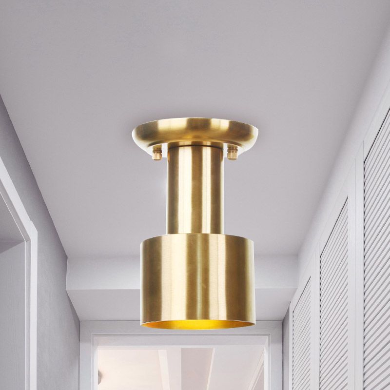 Metal Gold Finish Ceiling Flush Mount Tubular 1 Head Industrial Flushmount Lighting for Foyer