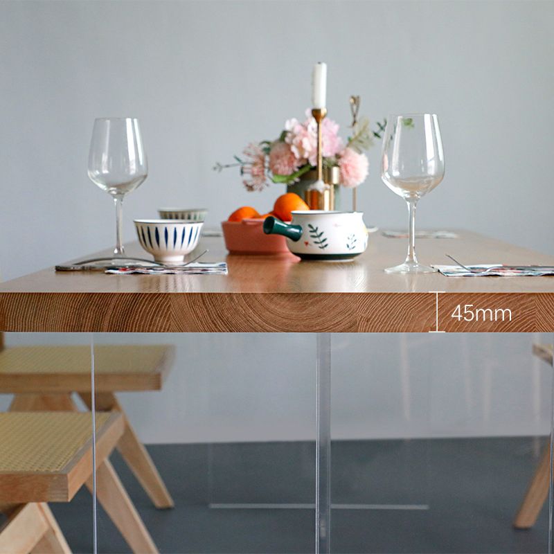 Wood Top Dining Table Set with Acrylic Base 1/4/5 Pieces Brown Dinette Set for Kitchen