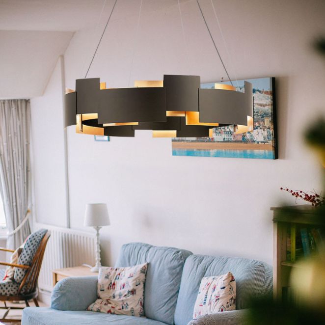 Simplistic Chandelier Light Fixture Black Circle Hanging Light Kit with Metal Shade