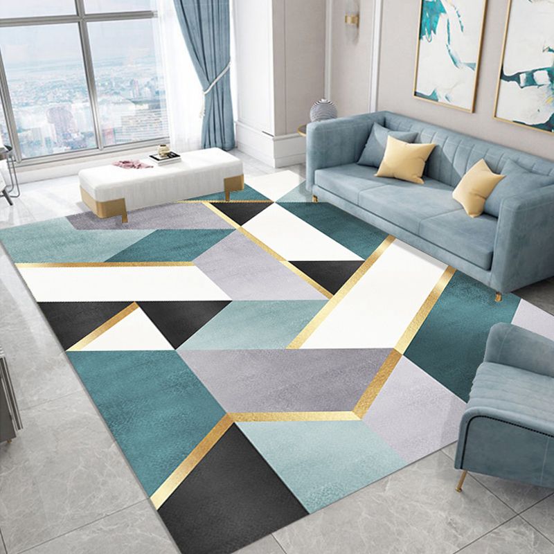 Scandinavian Living Room Rug Multi Color Geometric Pattern Area Carpet Polyster Pet Friendly Easy Care Rug