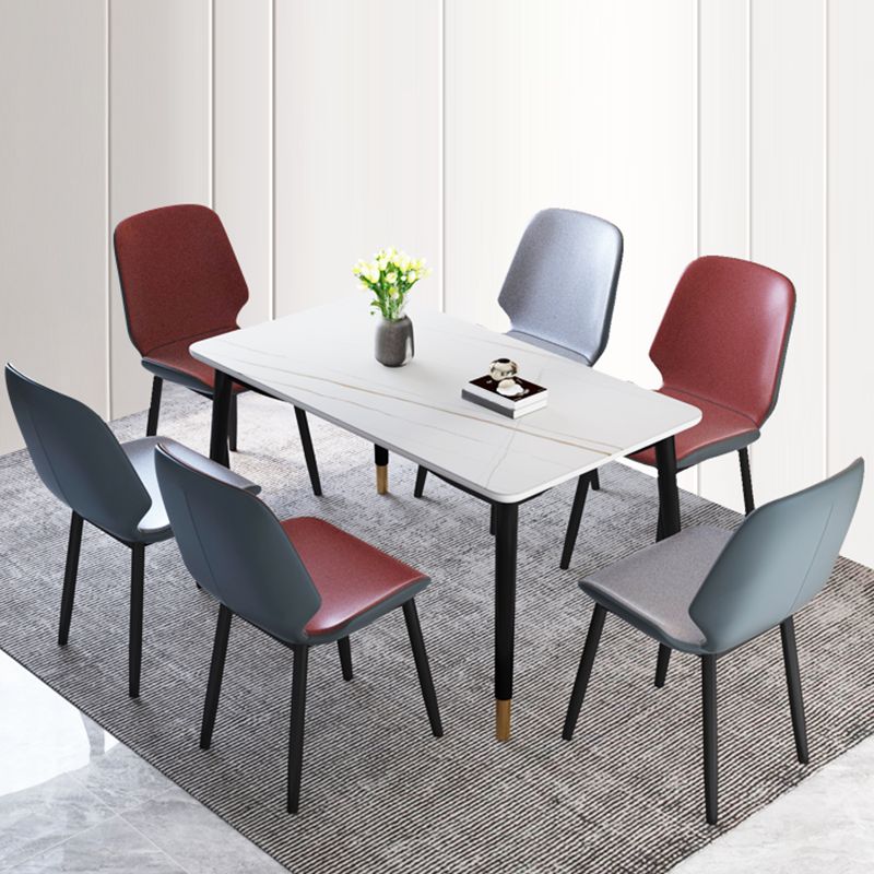 Modern Rectangular Gray Stone Dining Table with 4 Solid Wood Foot