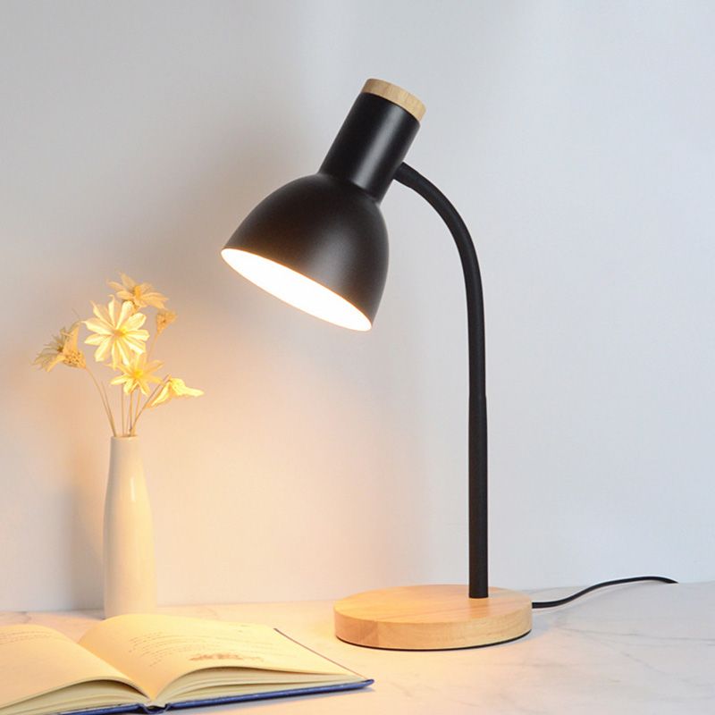 Tono de domo lámpara de mesa de estilo nórdico de 18 "luz de lectura de altura con base redonda de madera