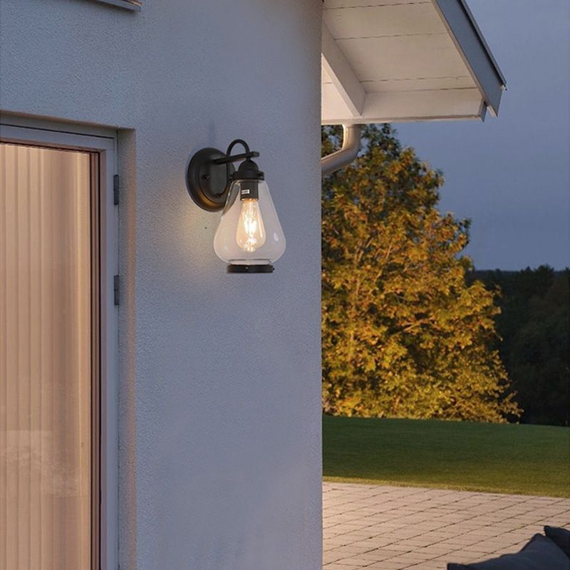 Kegelschatten Veranda Wandleuchte Industrieklares Glas 1 hellschwarze Leuchte Lampe