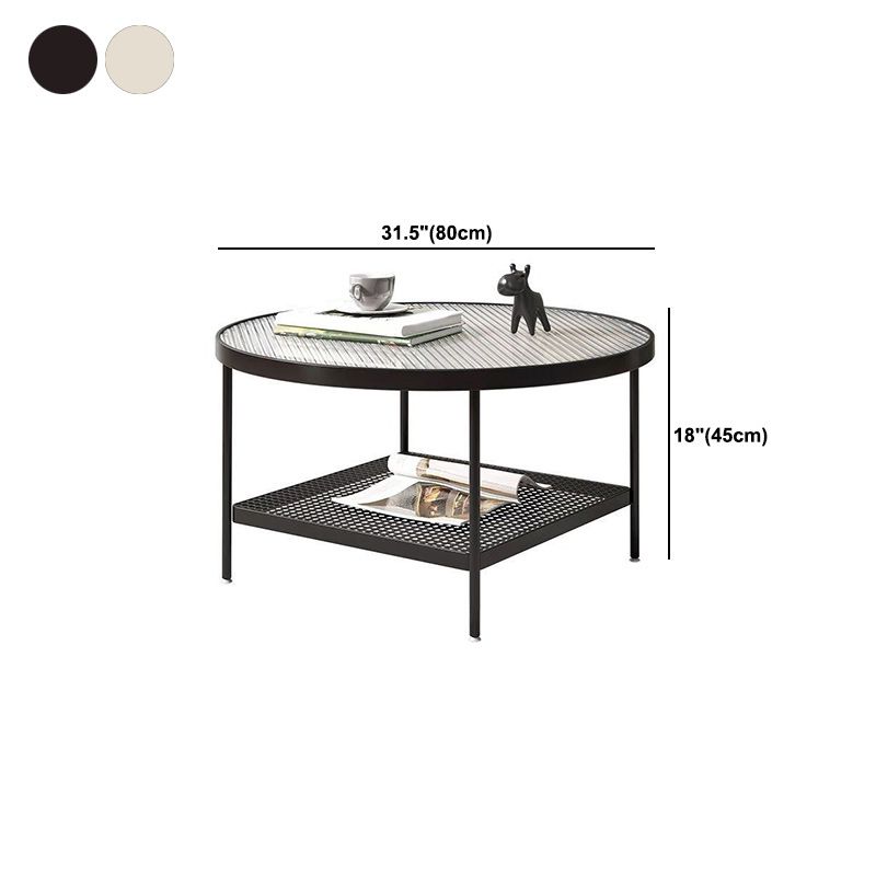 Modern Glass Top Cocktail Table with 4 Steel Legs and Storage Shelf