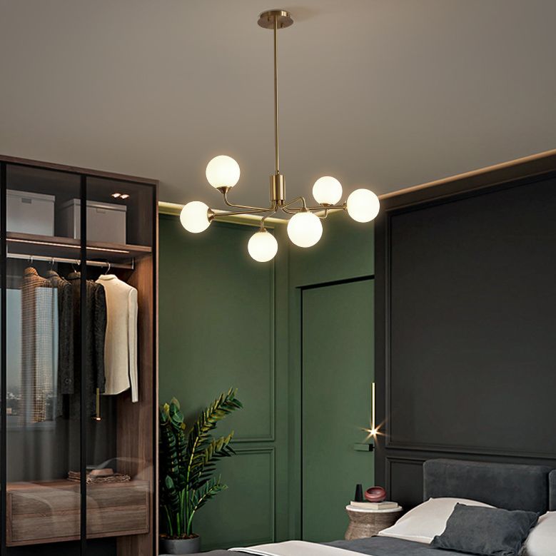 Modos Chandelier Lighting Fixture Simplicity White Glass Brass Finish Ceiling Light for Living Room