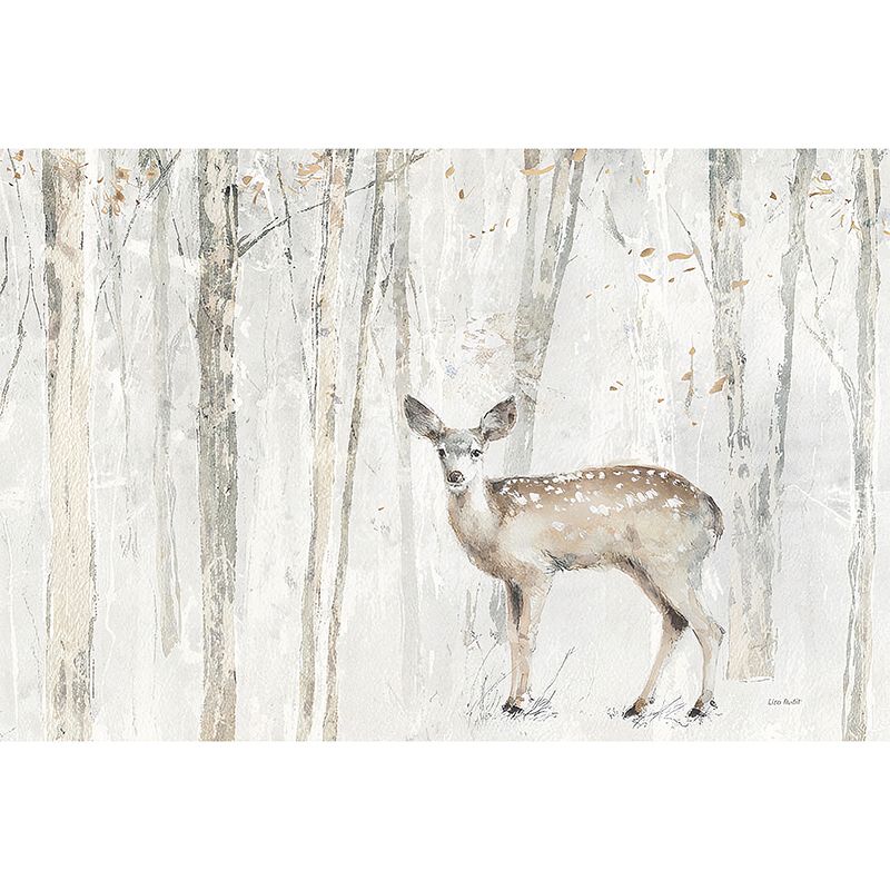Personalized Illustration Nordic Mural Wallpaper for Living Room with Pewter Deer and Tree