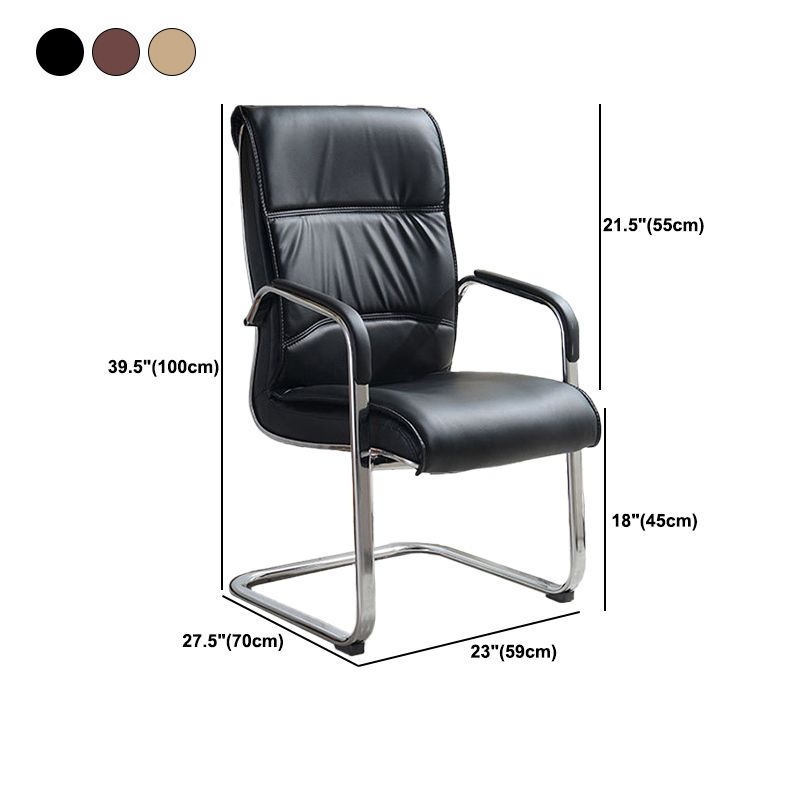 Modern Mid-back Office Chair No Wheels Upholstered Arm Chair