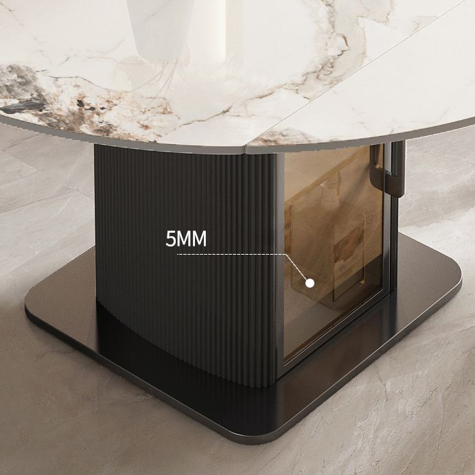 Nordic Sintered Stone Table Set of 5/7 with Round Table Foldable Dining Set with Leather Chairs