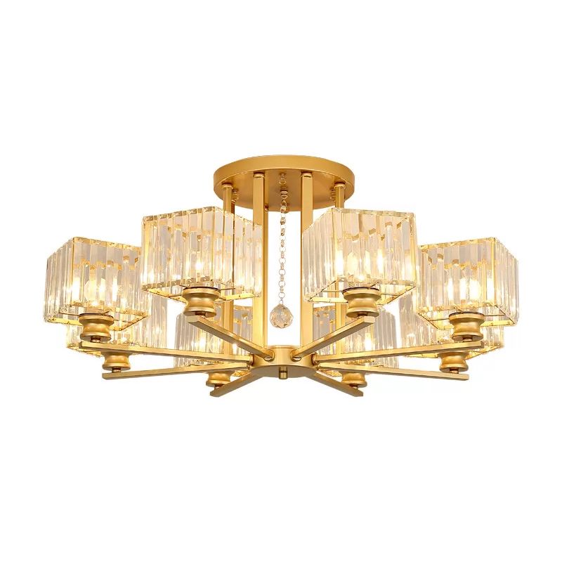 Lámpara empotrada rectangular de cristal prismático, lámpara de techo semiempotrable moderna para sala de estar con 4/6/8 luces, en negro/dorado
