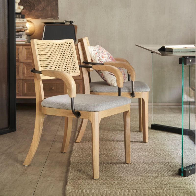 Modern Dining Set 1/7 Pcs Glass Base Dining Table with Solid Wood Arm Chairs