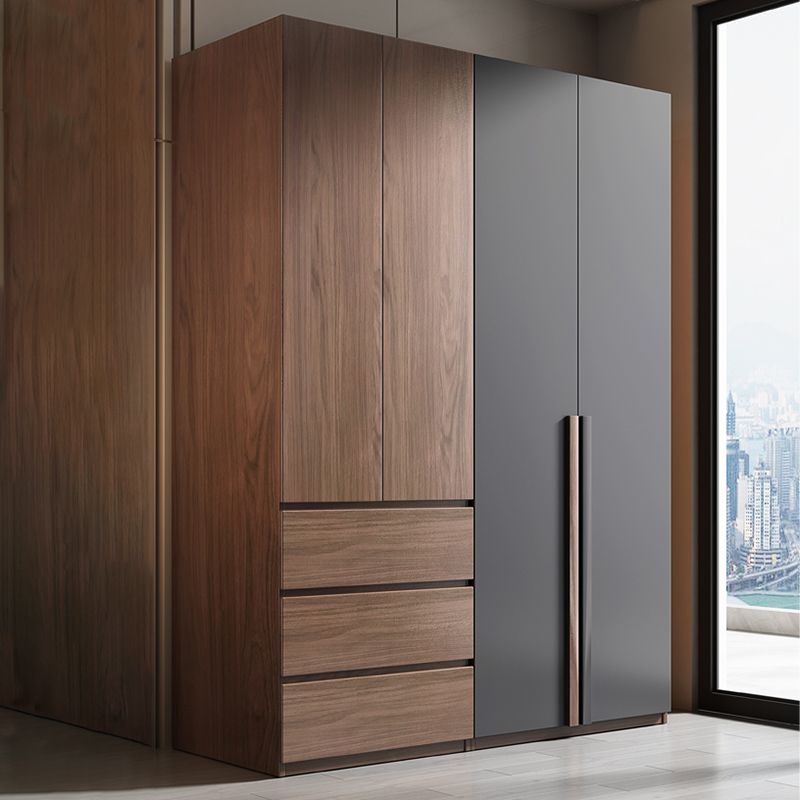 Wooden Wardrobe Armoire with Drawer Modern Hinged Wardrobe Closet