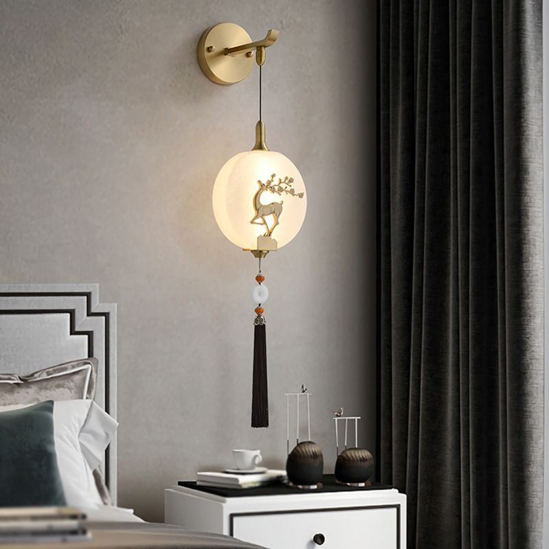 Contemporary White Shade Wall Sconce Lighting Glass Shade Wall Lamp for Living Room